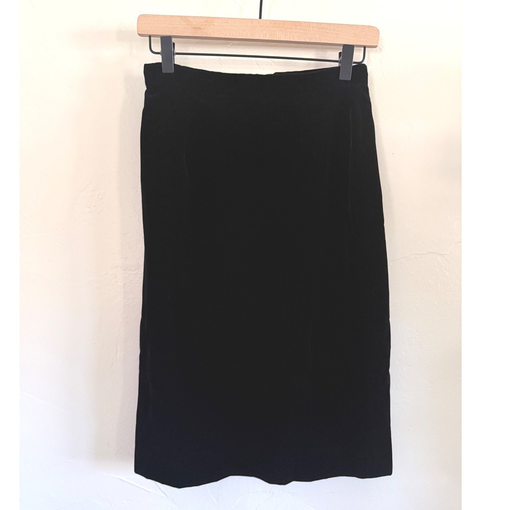 Vintage Ralph Lauren Black Velvet Pencil Skirt Size 6 USA Rayon Midi